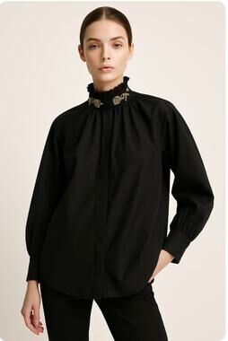 Vivetta 40 Black Embroidered High Neck Tunic Blouse Oversized Made in Italy